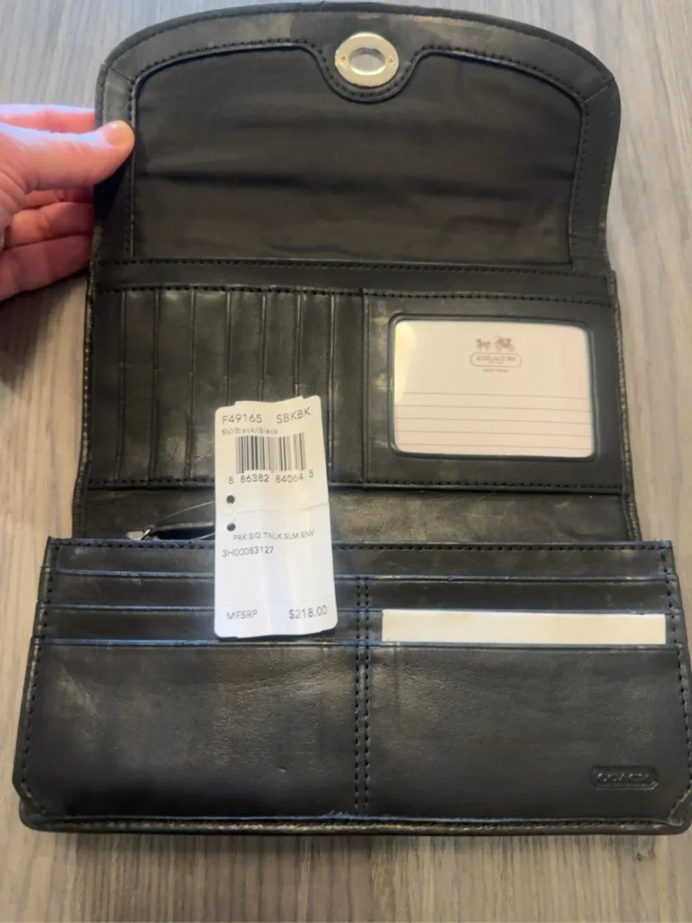 NWT COACH Signature Turnlock Slim Envelope Wallet Black F49165